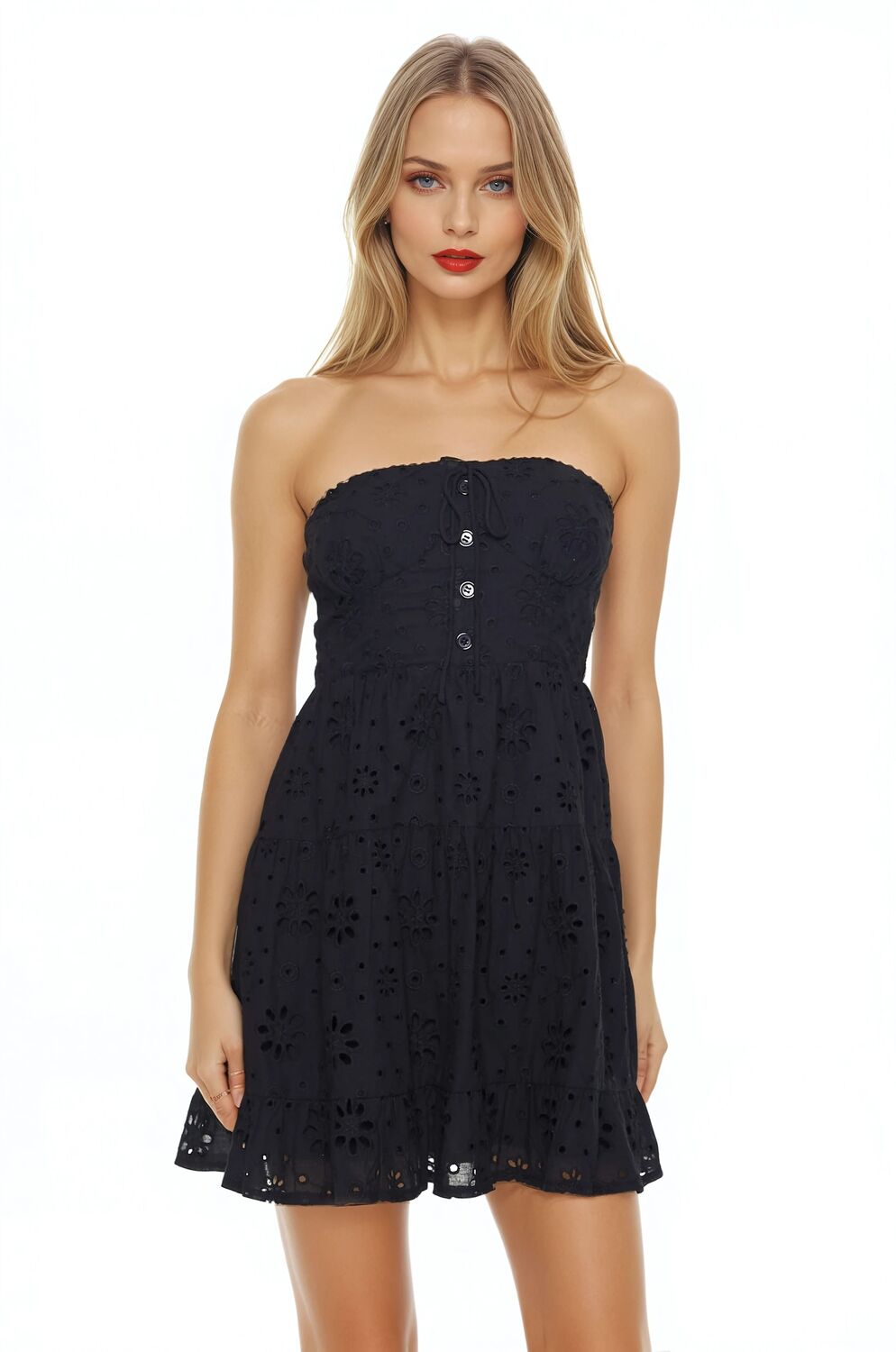 Strapless Eyelet Bustier Mini Dress