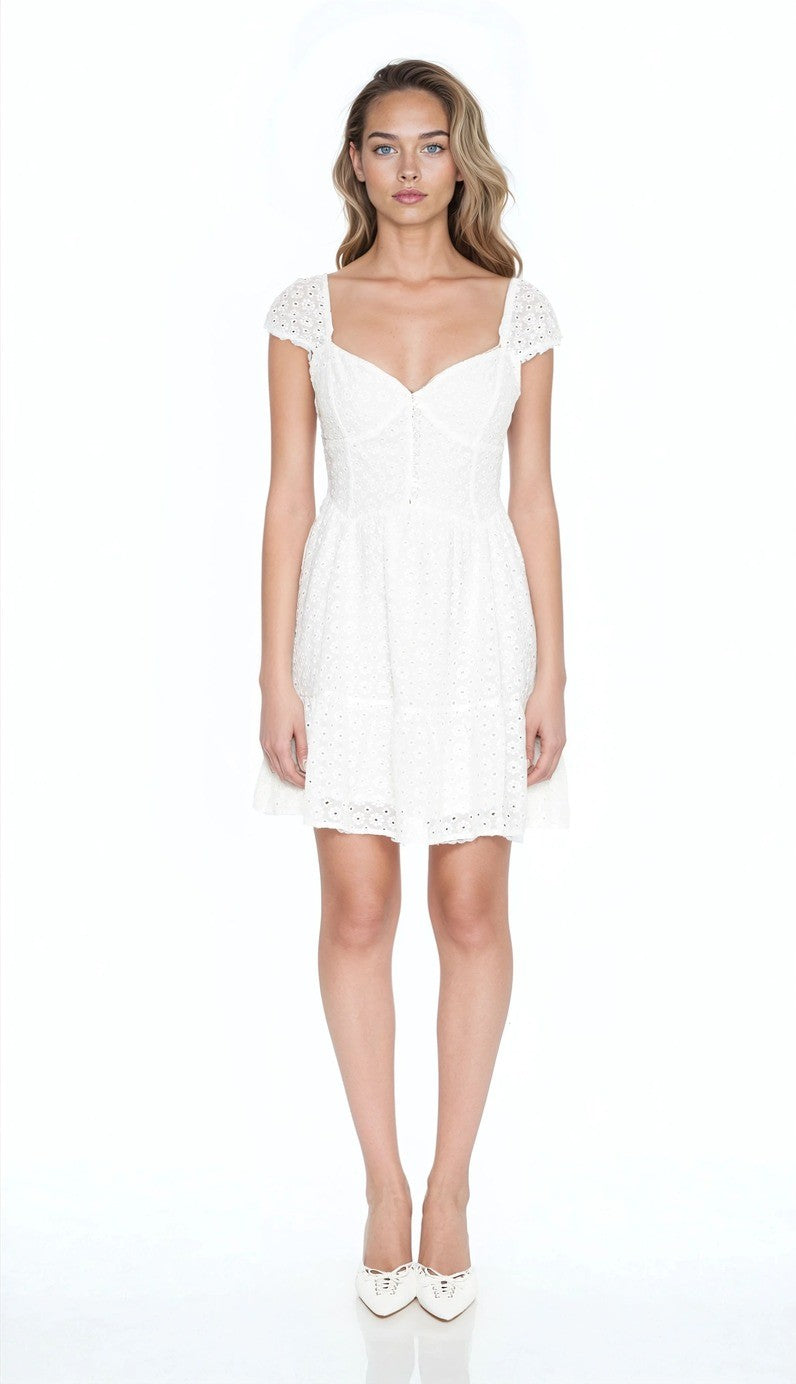 Eyelet Bustier Flounce Mini Dress