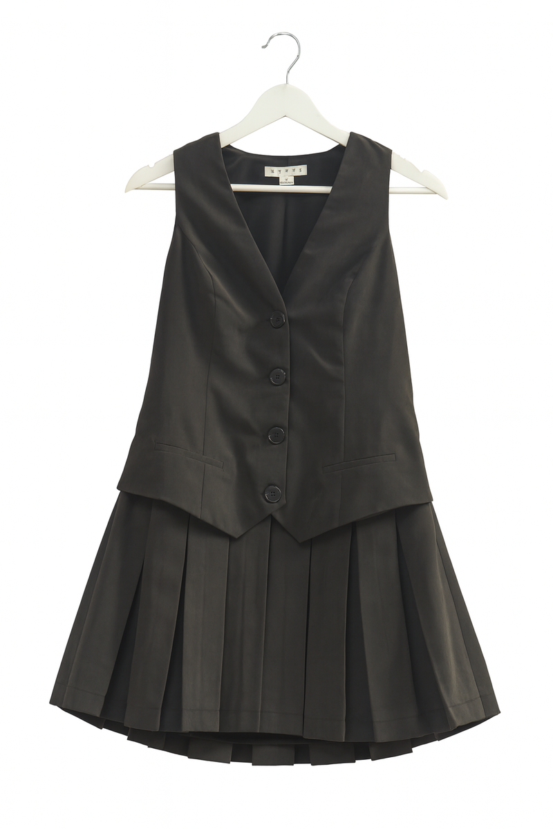 Vested Pleat-Skirt Mini Dress