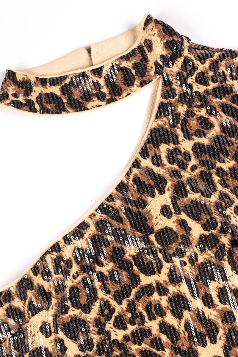 Sequin One-Shoulder Leopard Mini Dress