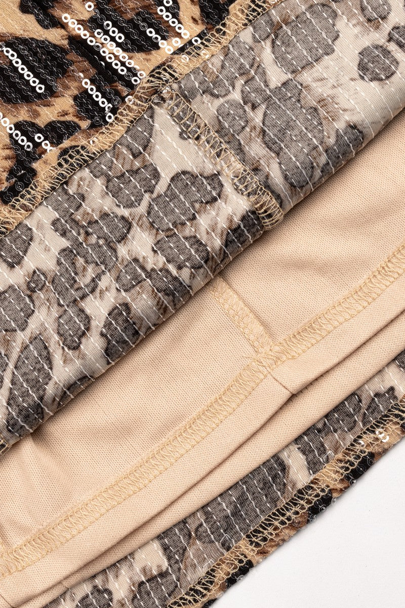 Sequin One-Shoulder Leopard Mini Dress