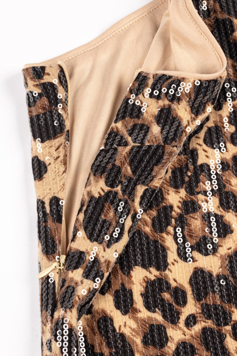 Sequin One-Shoulder Leopard Mini Dress