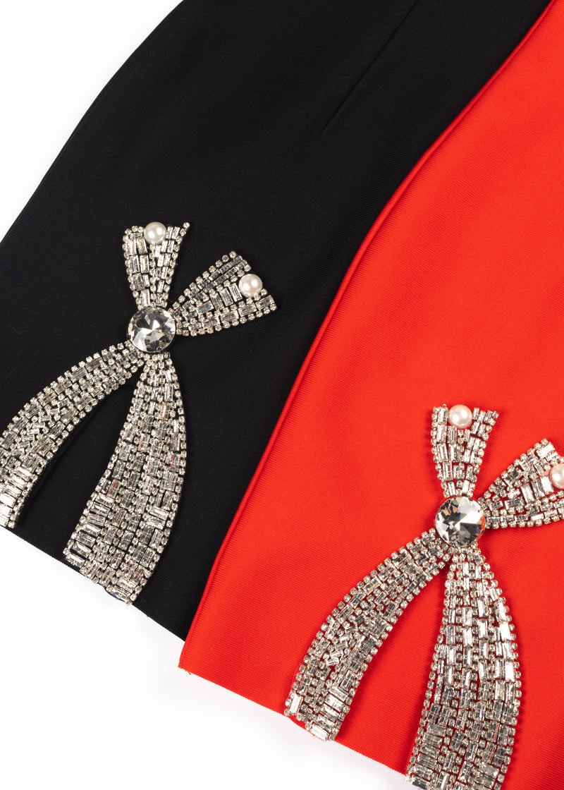 Rhinestone Bow Sweetheart Bodycon Mini Dress