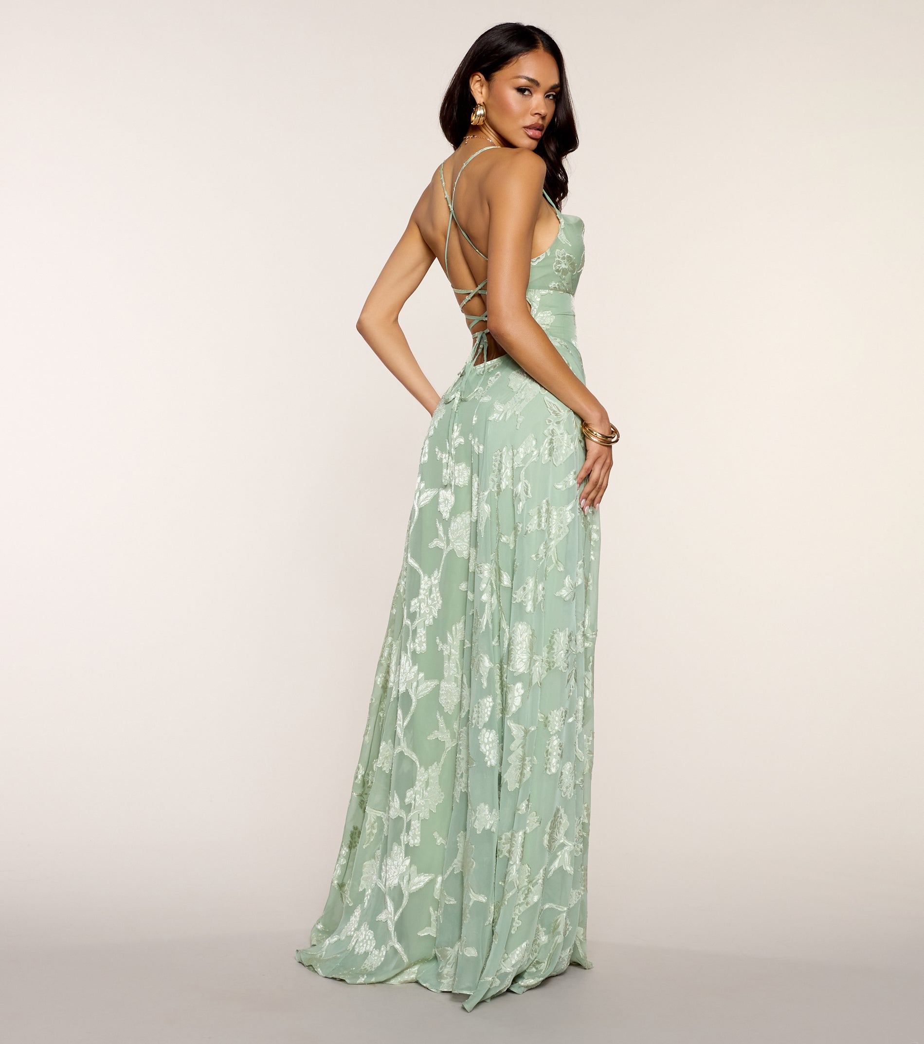Vivienne Floral Brocade Lace-Up Dress
