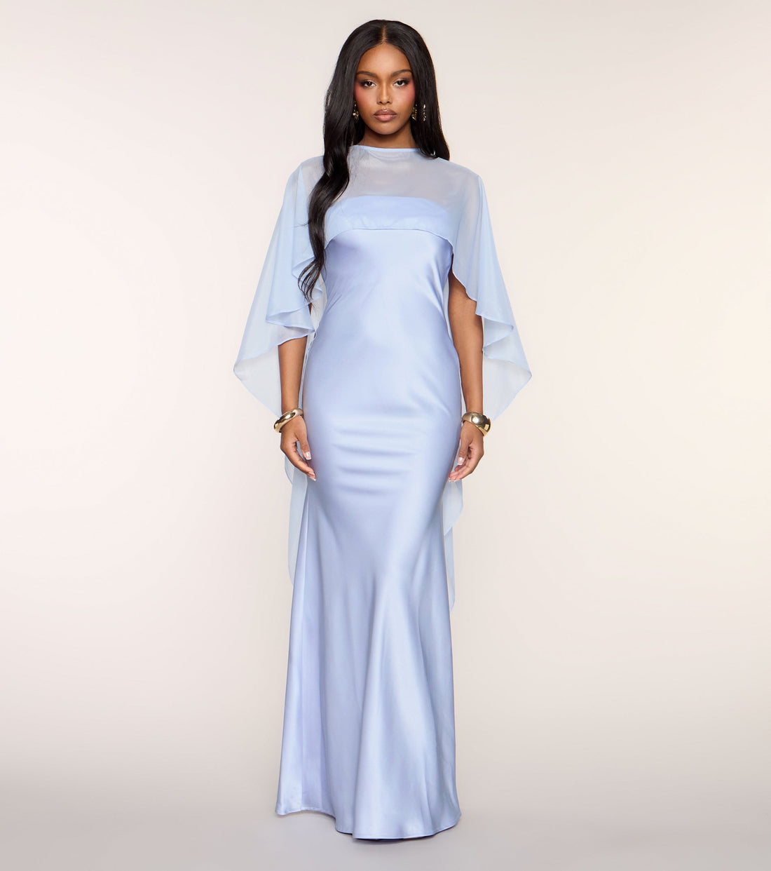 Felicity Satin Dress With Sheer Shawl