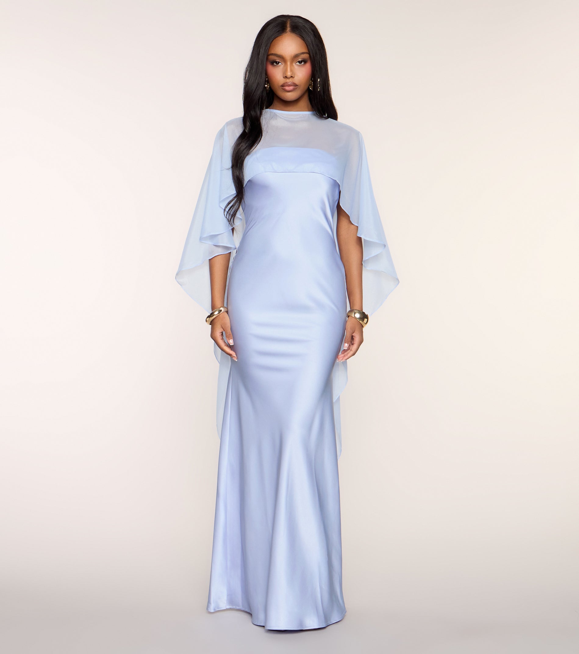 Felicity Satin Dress With Sheer Shawl