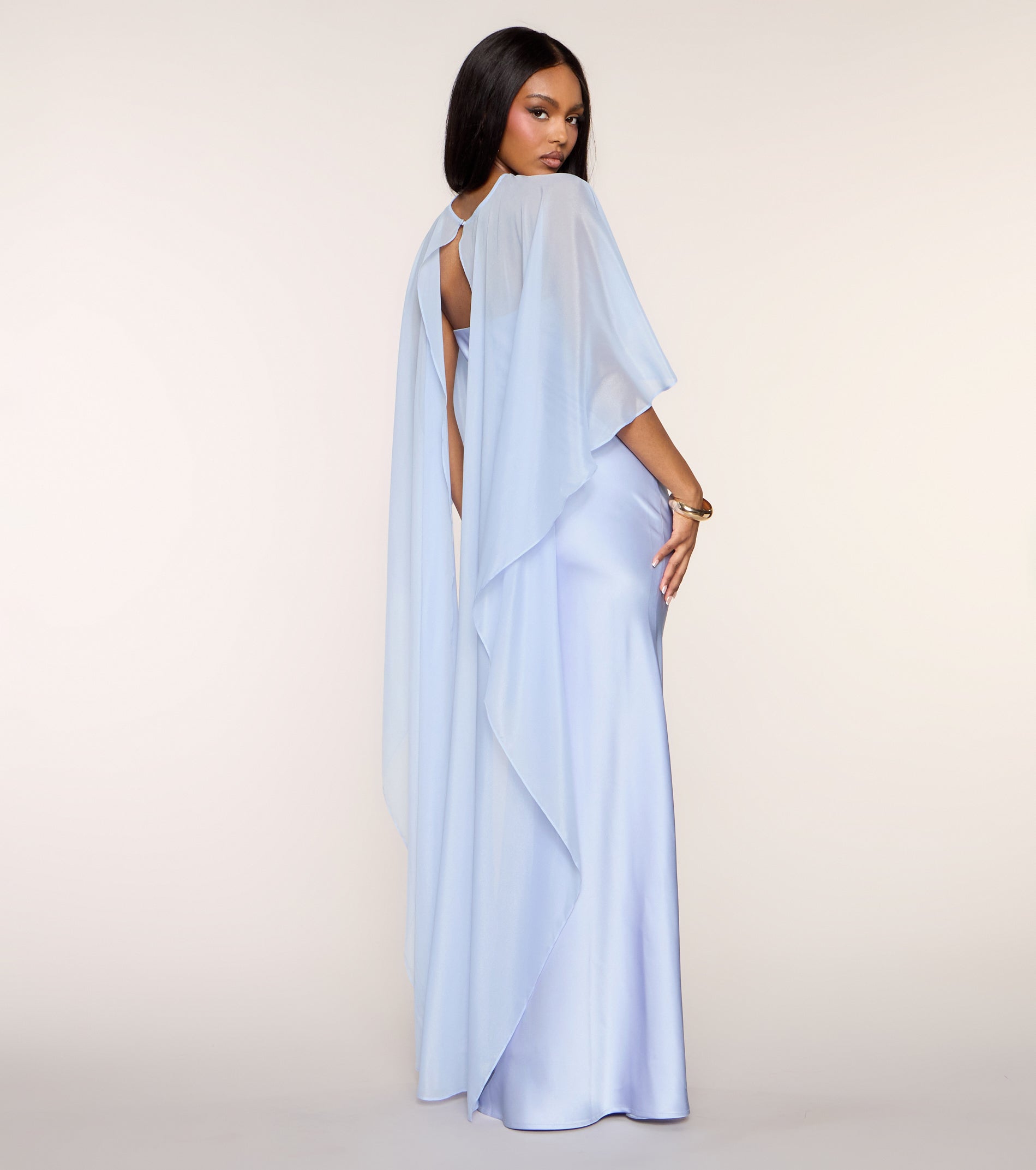 Felicity Satin Dress With Sheer Shawl