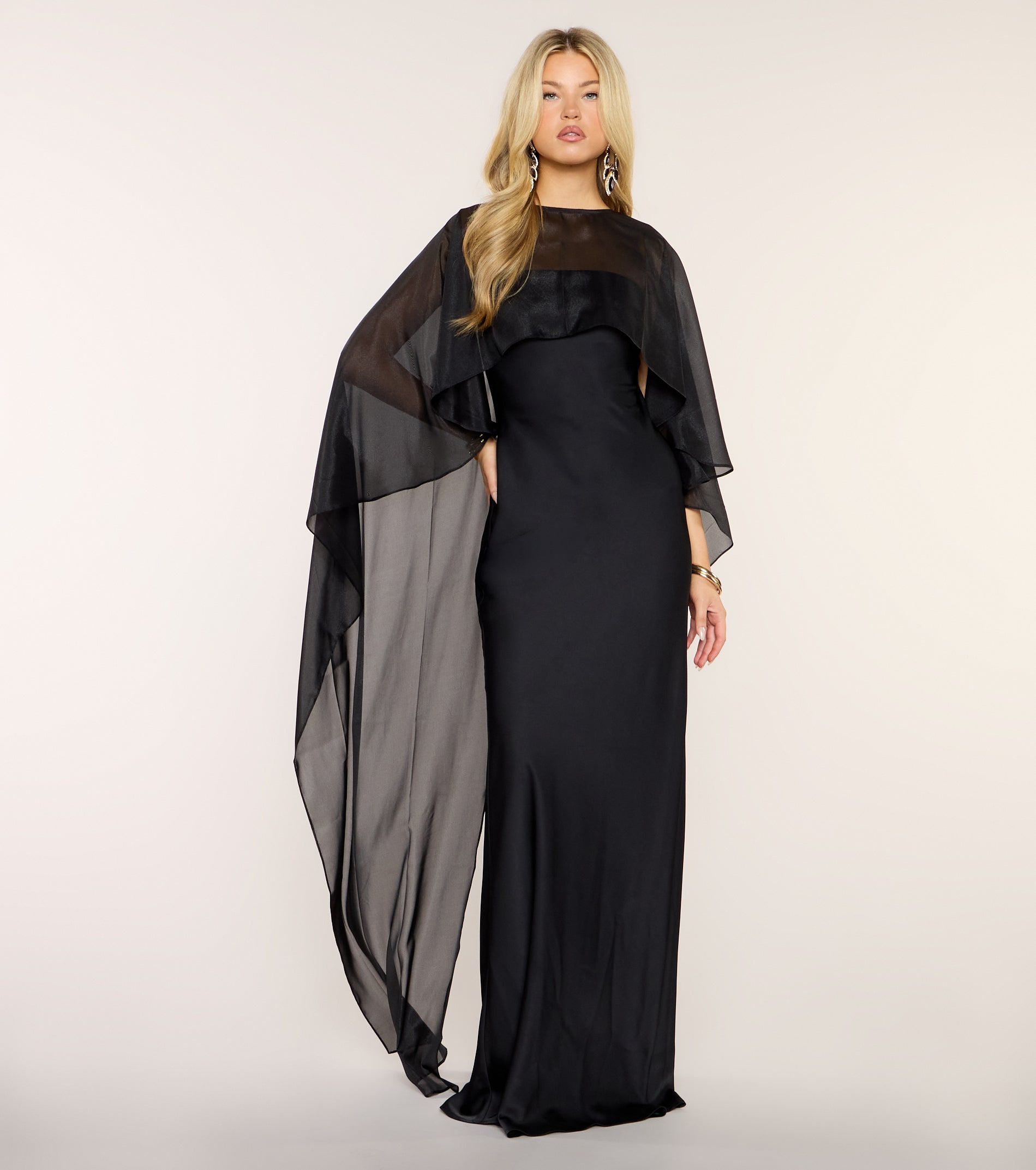 Felicity Satin Dress With Sheer Shawl