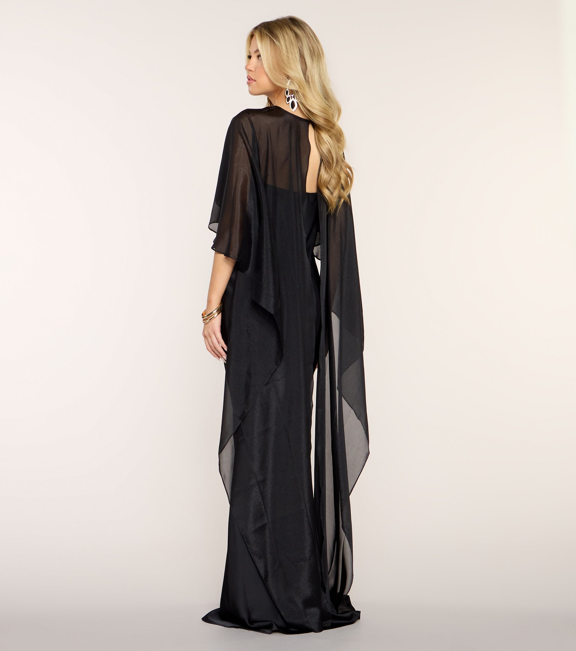 Felicity Satin Dress With Sheer Shawl