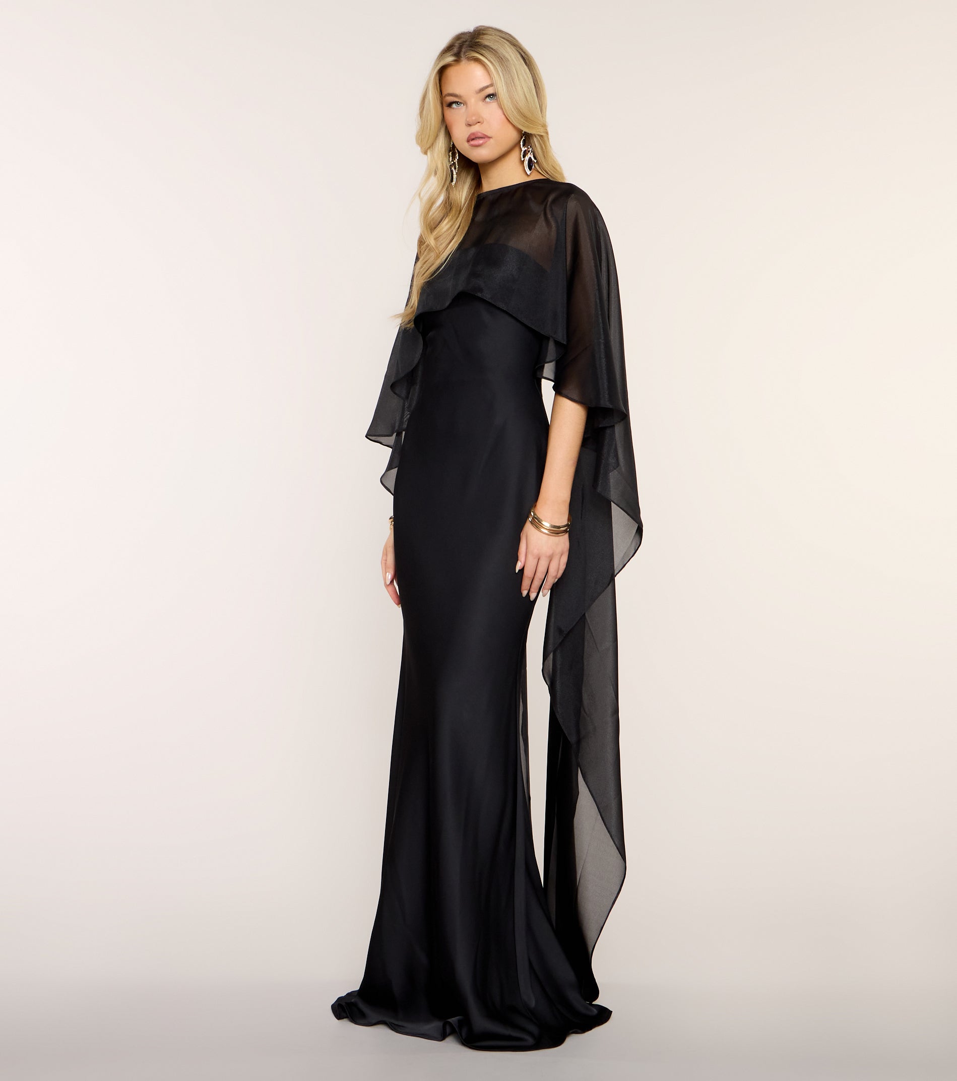 Felicity Satin Dress With Sheer Shawl