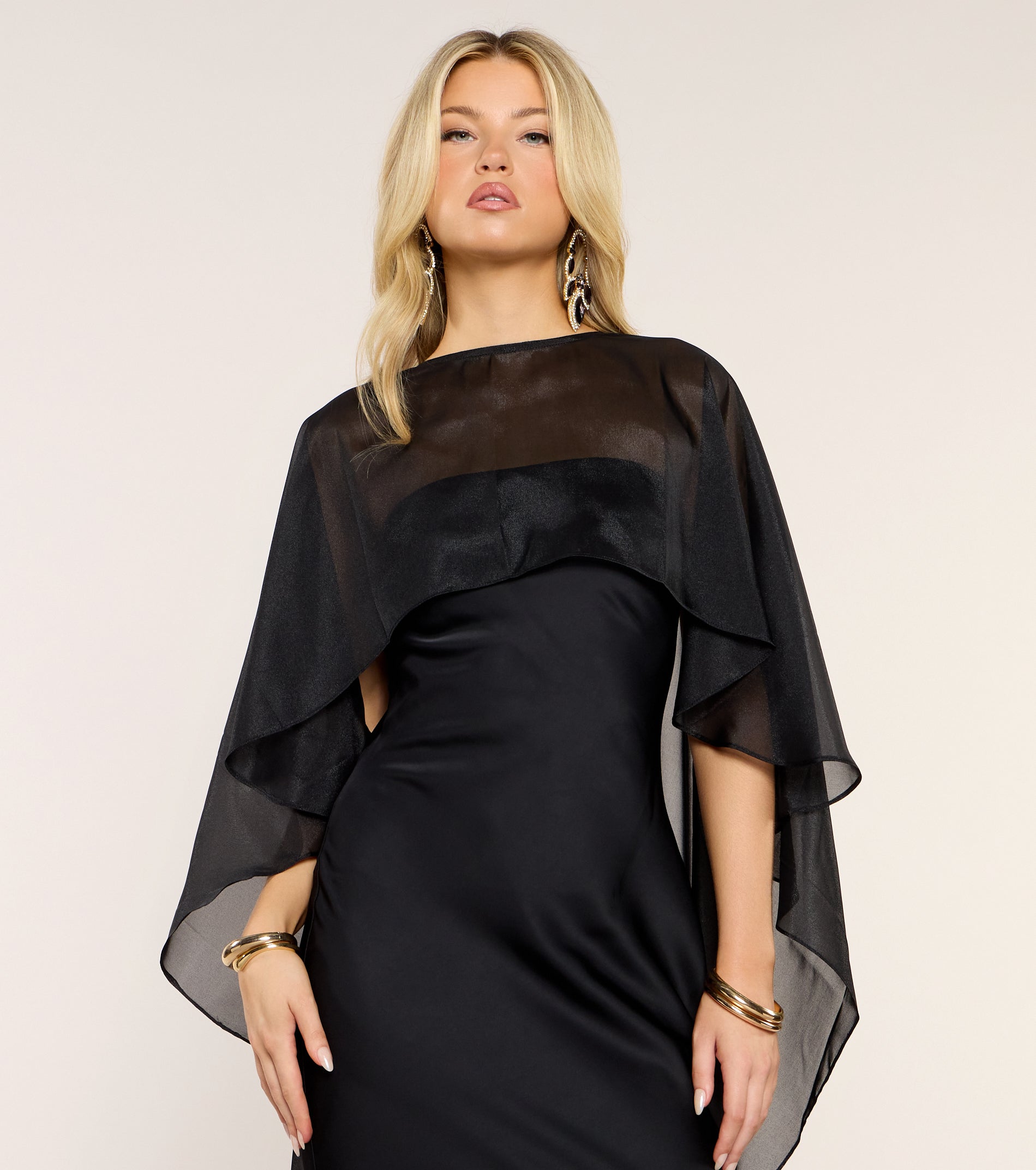 Felicity Satin Dress With Sheer Shawl
