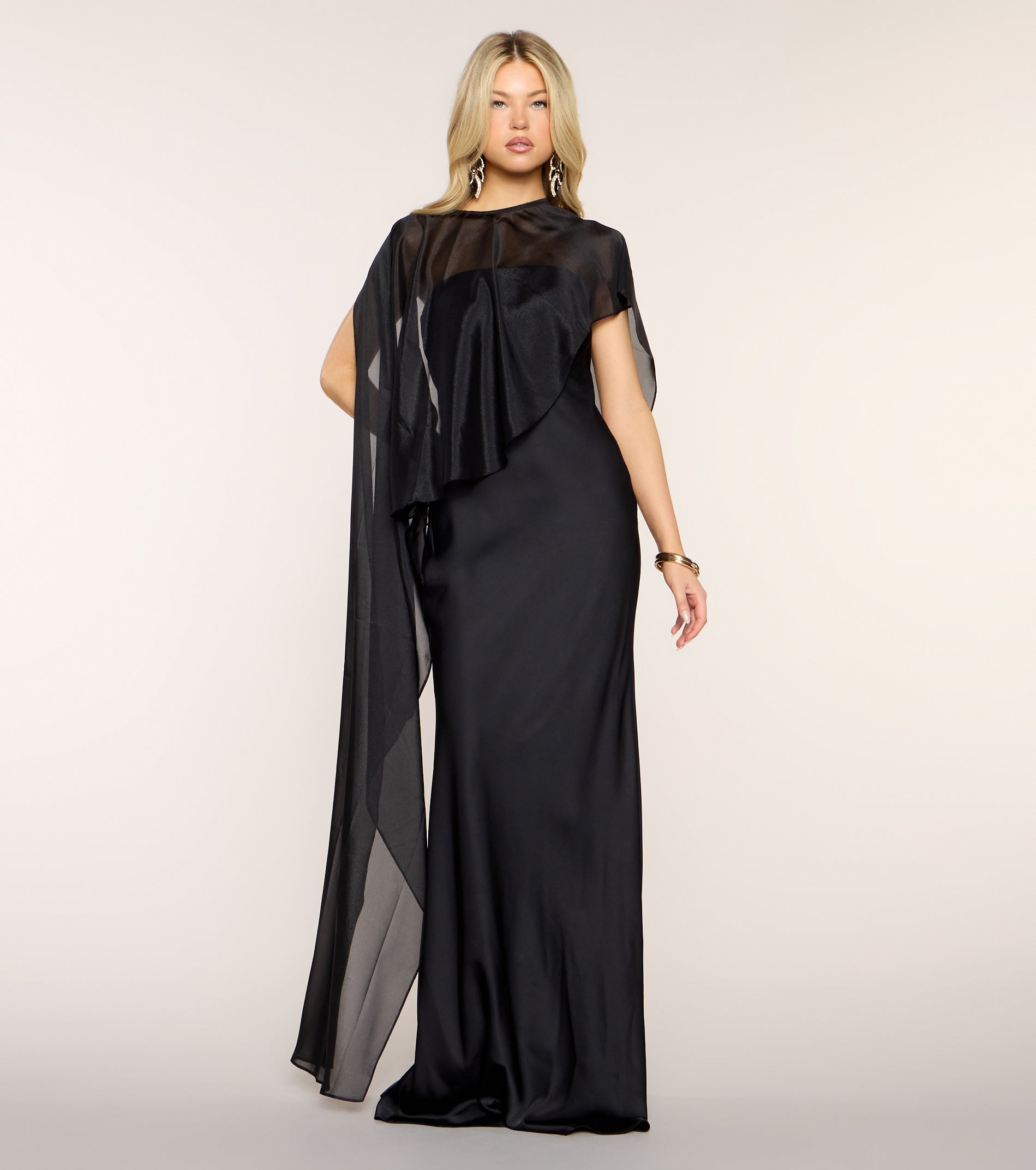 Felicity Satin Dress With Sheer Shawl