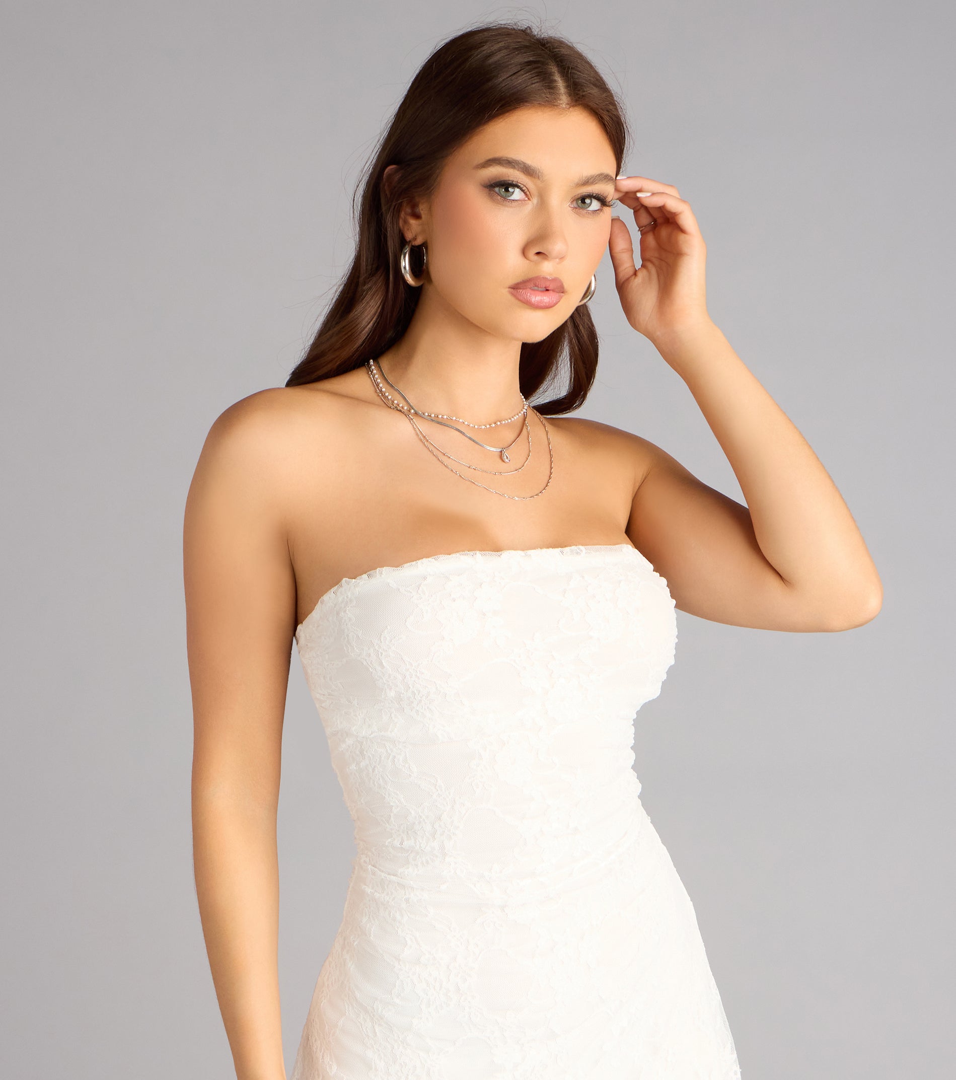 Pure Romance Lace Strapless Mini Dress