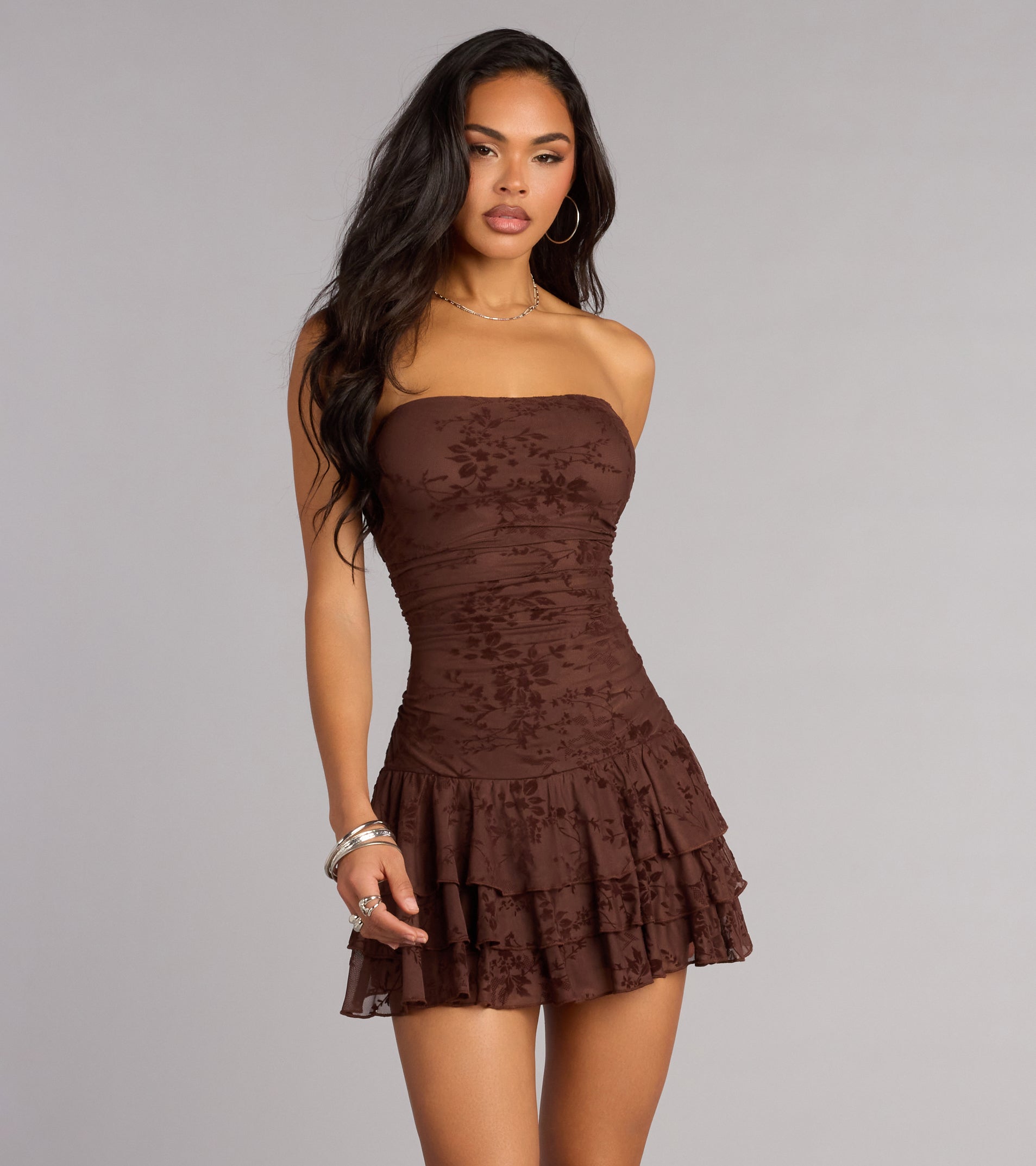 Mood Set Strapless Ruffled Mini Dress