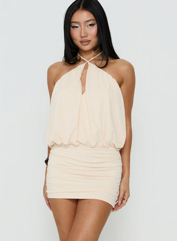 Evelia Keyhole Halter Mini Dress Butter Yellow
