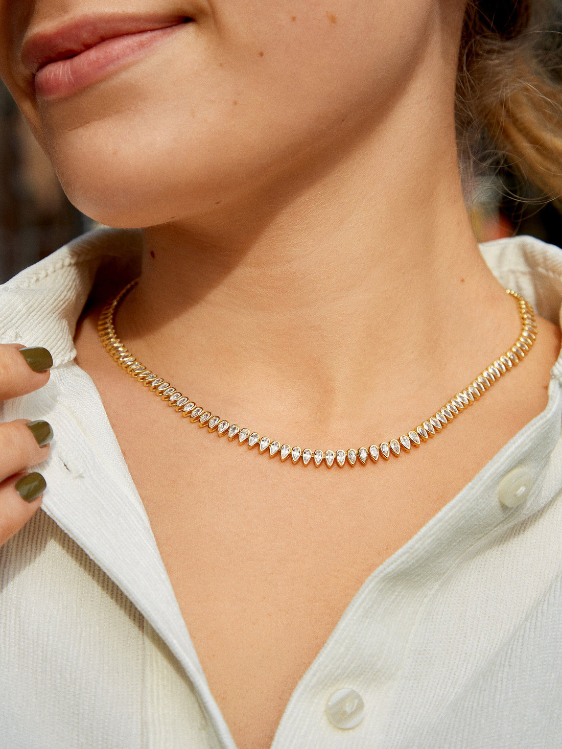 Julia 14K Gold Adjustable Tennis Necklace - Gold/Pavé