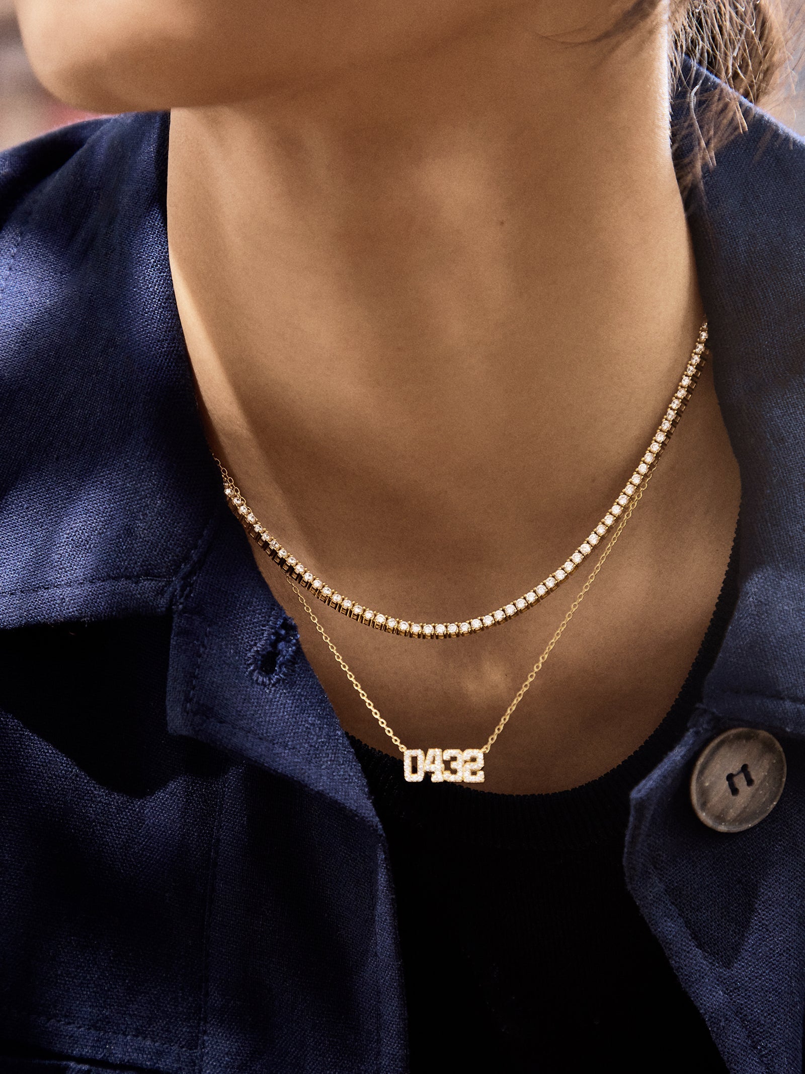 14K Gold Varsity Font Custom Number Necklace - Varsity Font Numbers