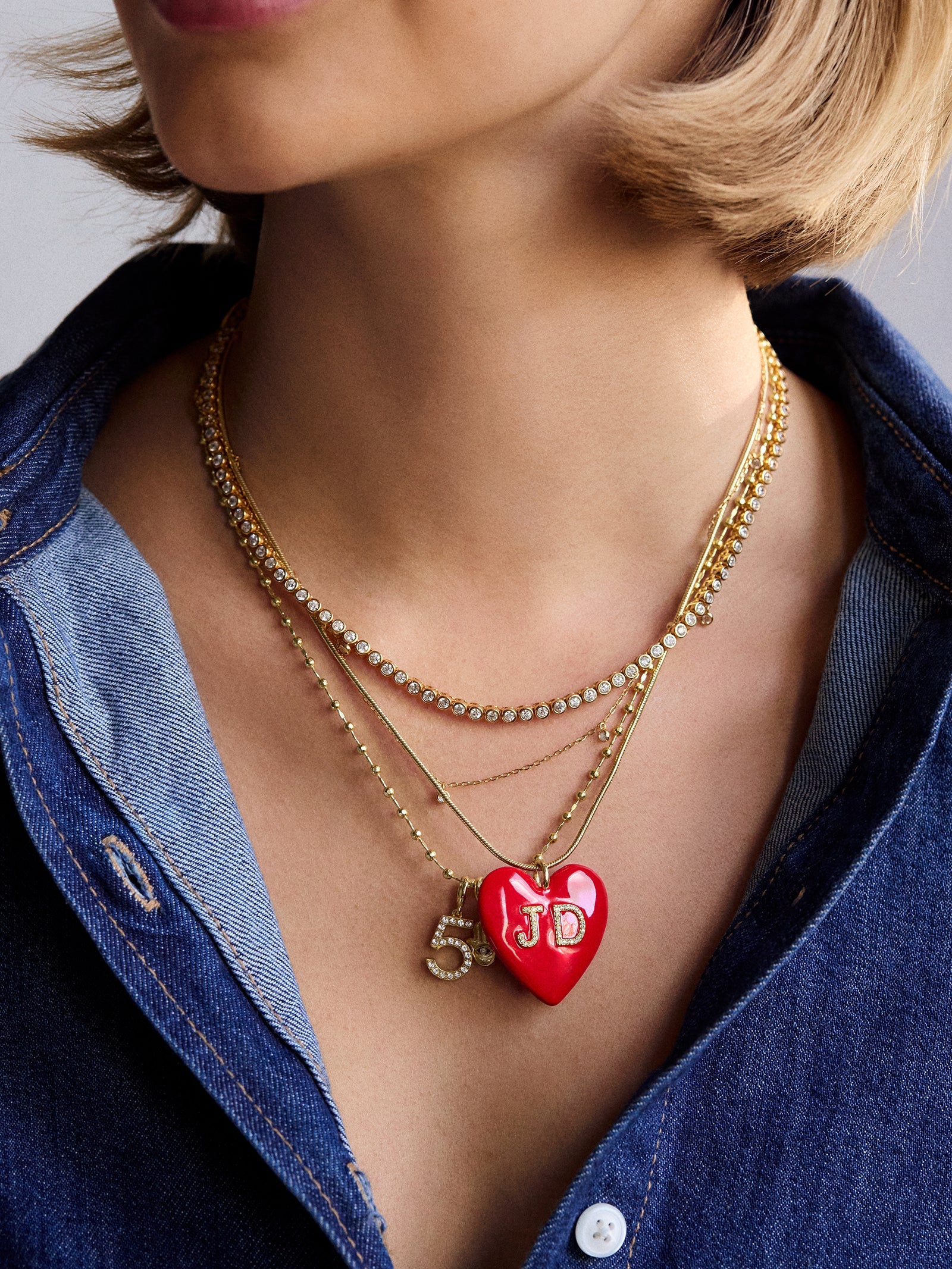 Millie Bubble Heart Custom Initial Necklace - Hot Pink