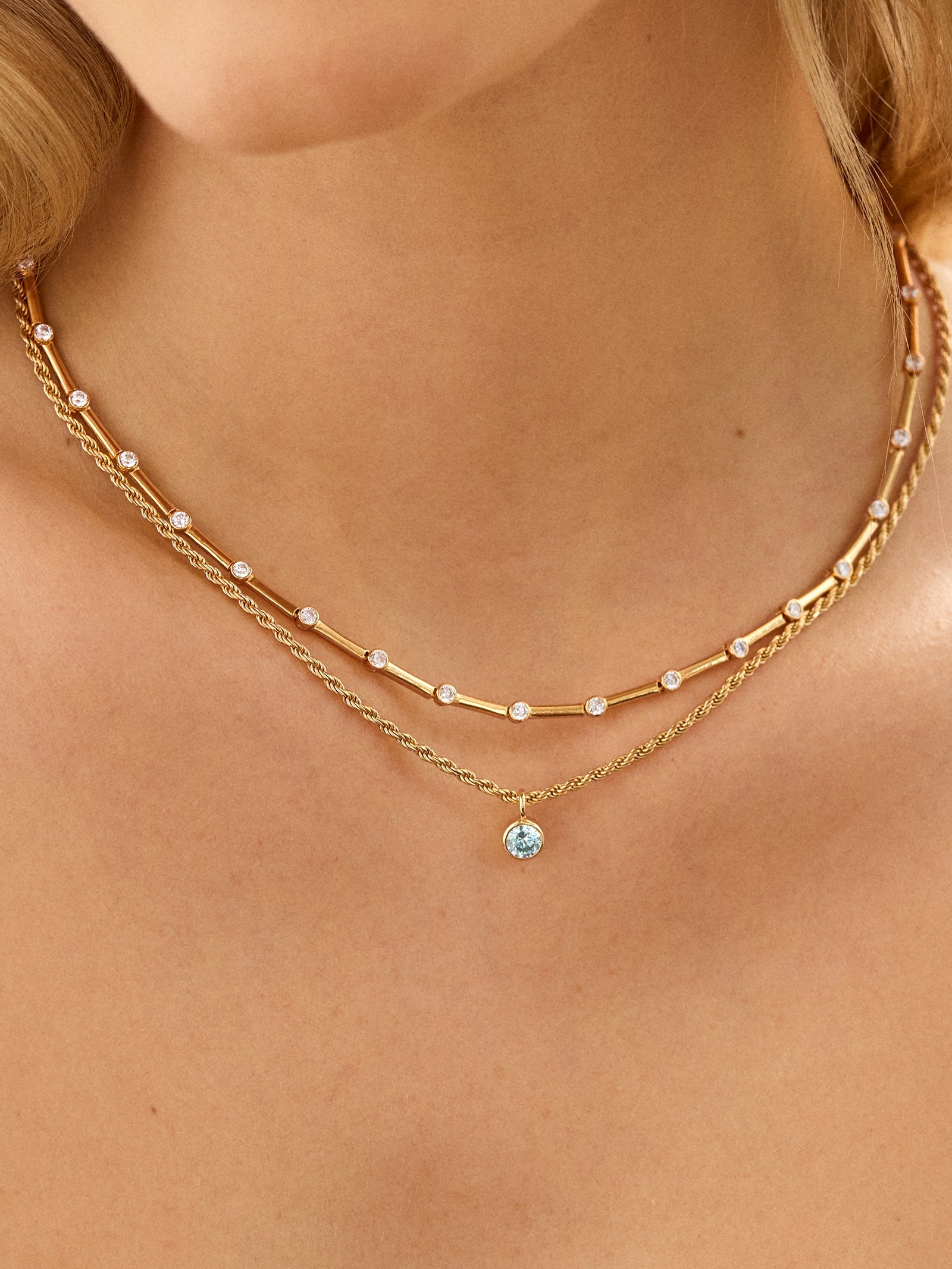 Florence 18K Gold Plated Sterling Silver Birthstone Necklace - Aquamarine