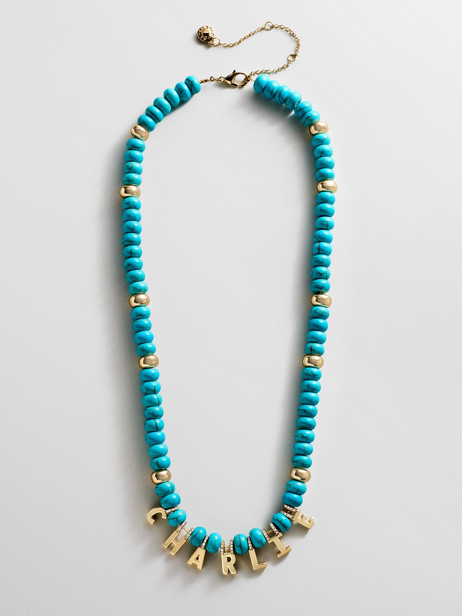 Semi-Precious Gold Custom Nameplate Necklace - Gold/Blue