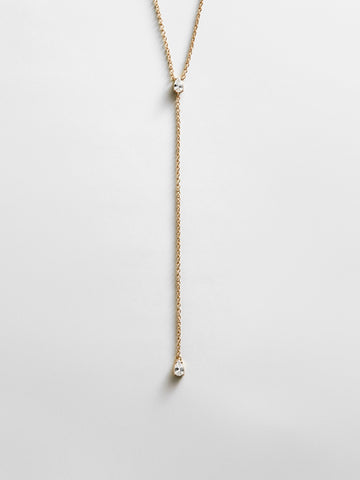 Teardrop 14K Gold Lariat Necklace - Gold/Pavé