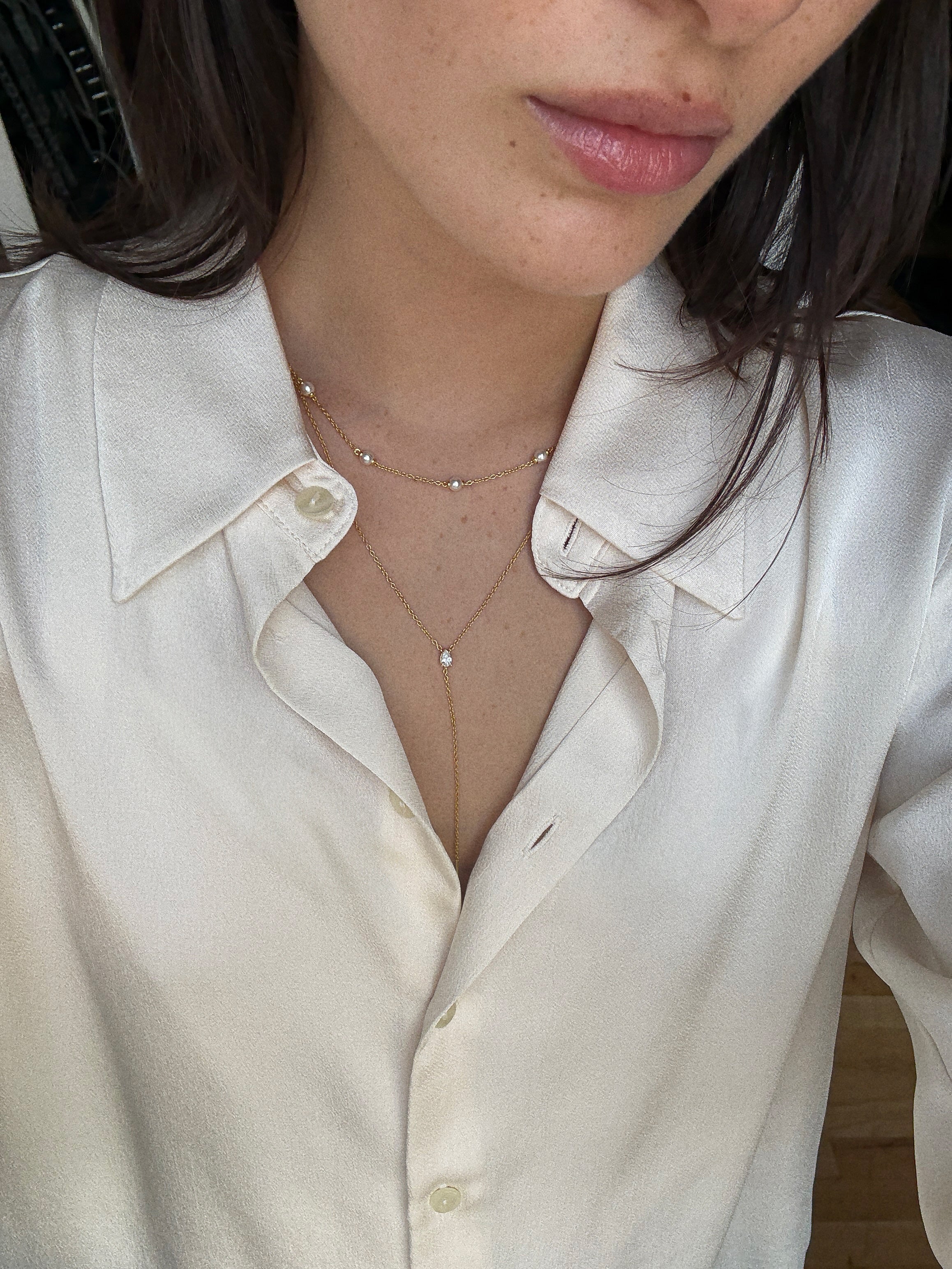 Yasmine 18K Gold Pearl Necklace - Gold/Pavé