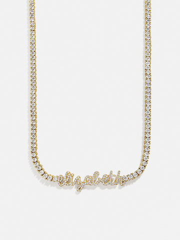 Billie 14K Gold Tennis Custom Nameplate Necklace - Mini Script