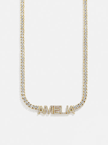 Billie 14K Gold Tennis Custom Nameplate Necklace - Block
