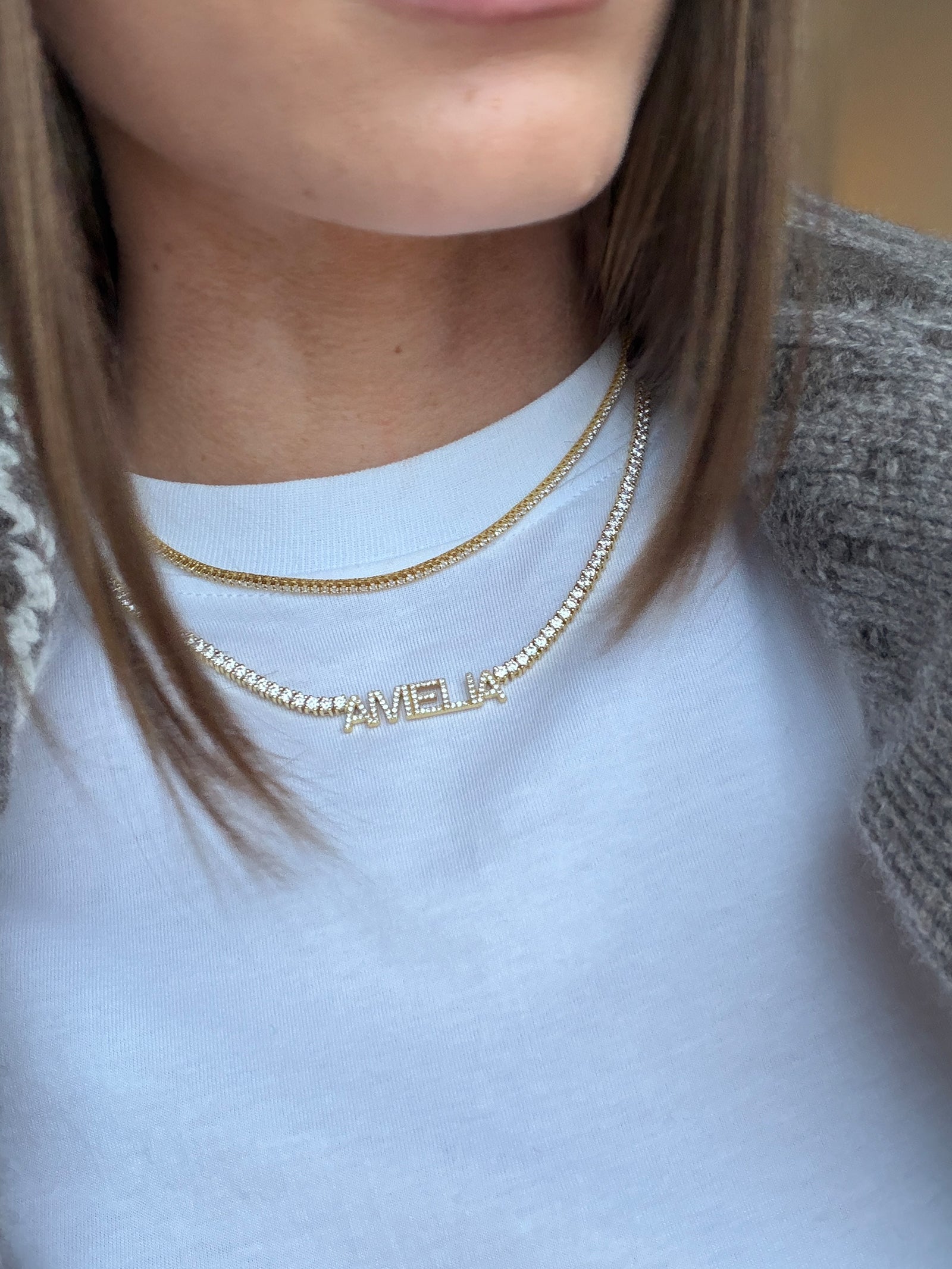 Billie 14K Gold Tennis Custom Nameplate Necklace - Block