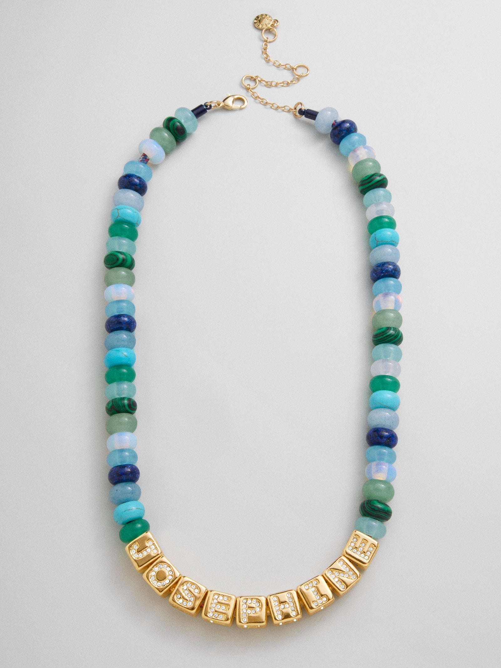 Block Letter Beaded Custom Necklace - Blue Multi
