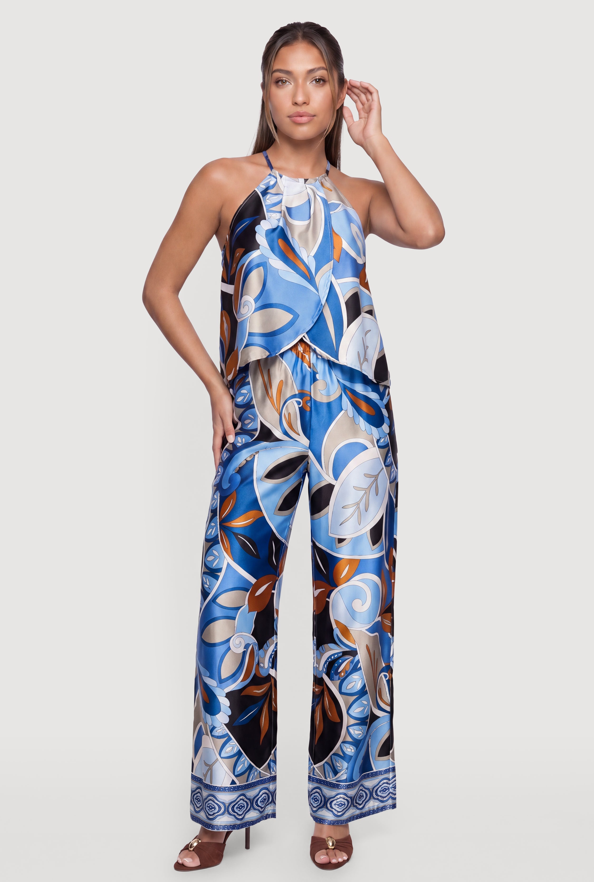Patterned Satin Pull On Pants
