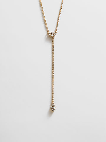 Evil Eye Lariat Necklace - Gold/Pavé