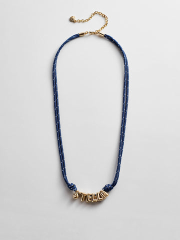 Bubble Letter Custom Paracord Necklace - Navy/White