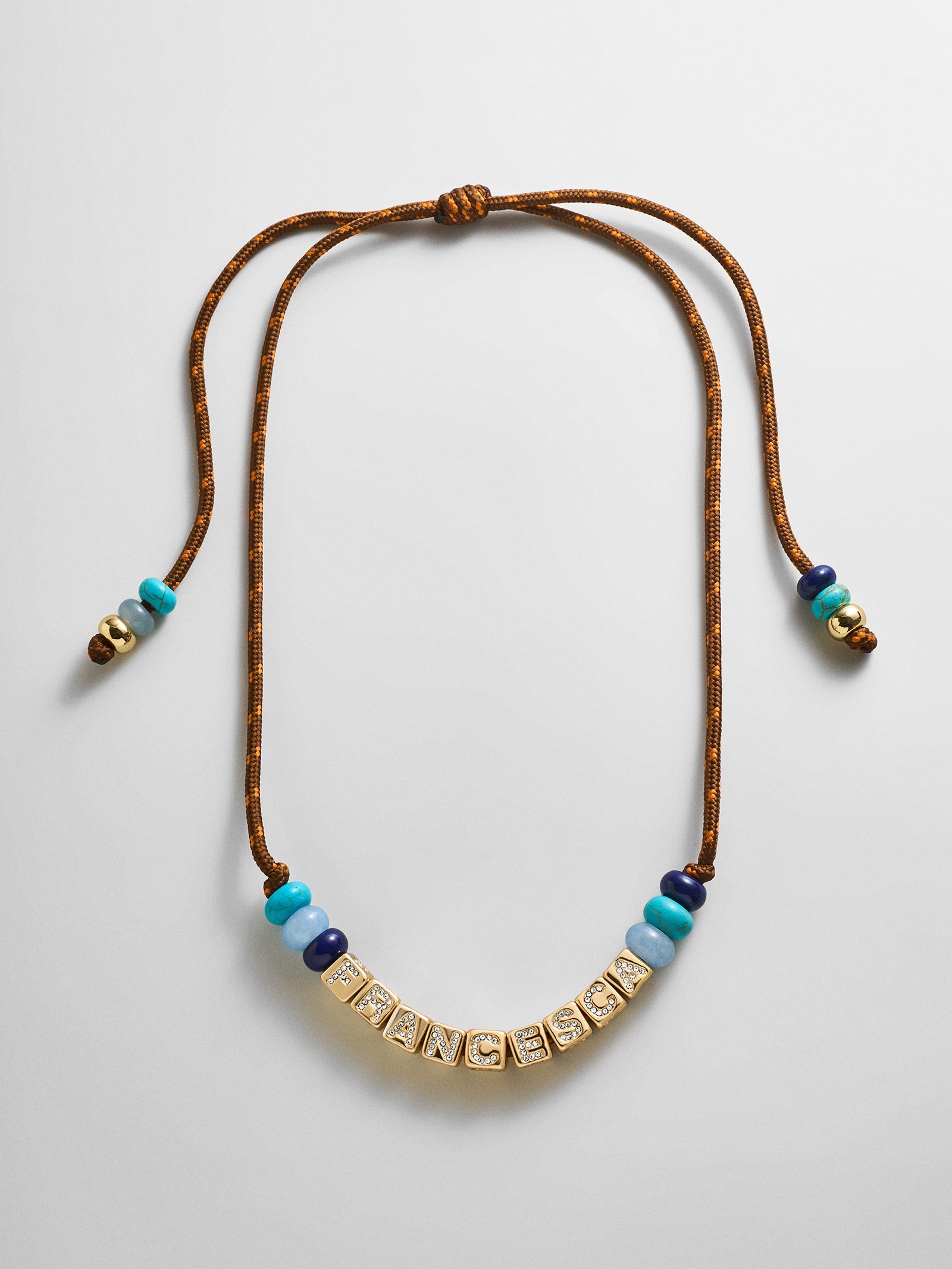 Custom Block Letter Semi-Precious Paracord Necklace - Brown