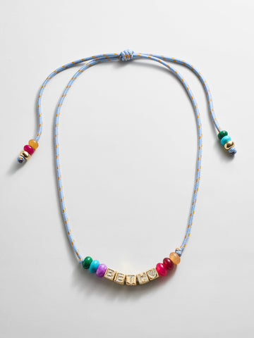 Custom Block Letter Semi-Precious Paracord Necklace - Light Blue