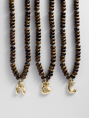 Semi-Precious Bubble Initial Necklace - Tiger's Eye
