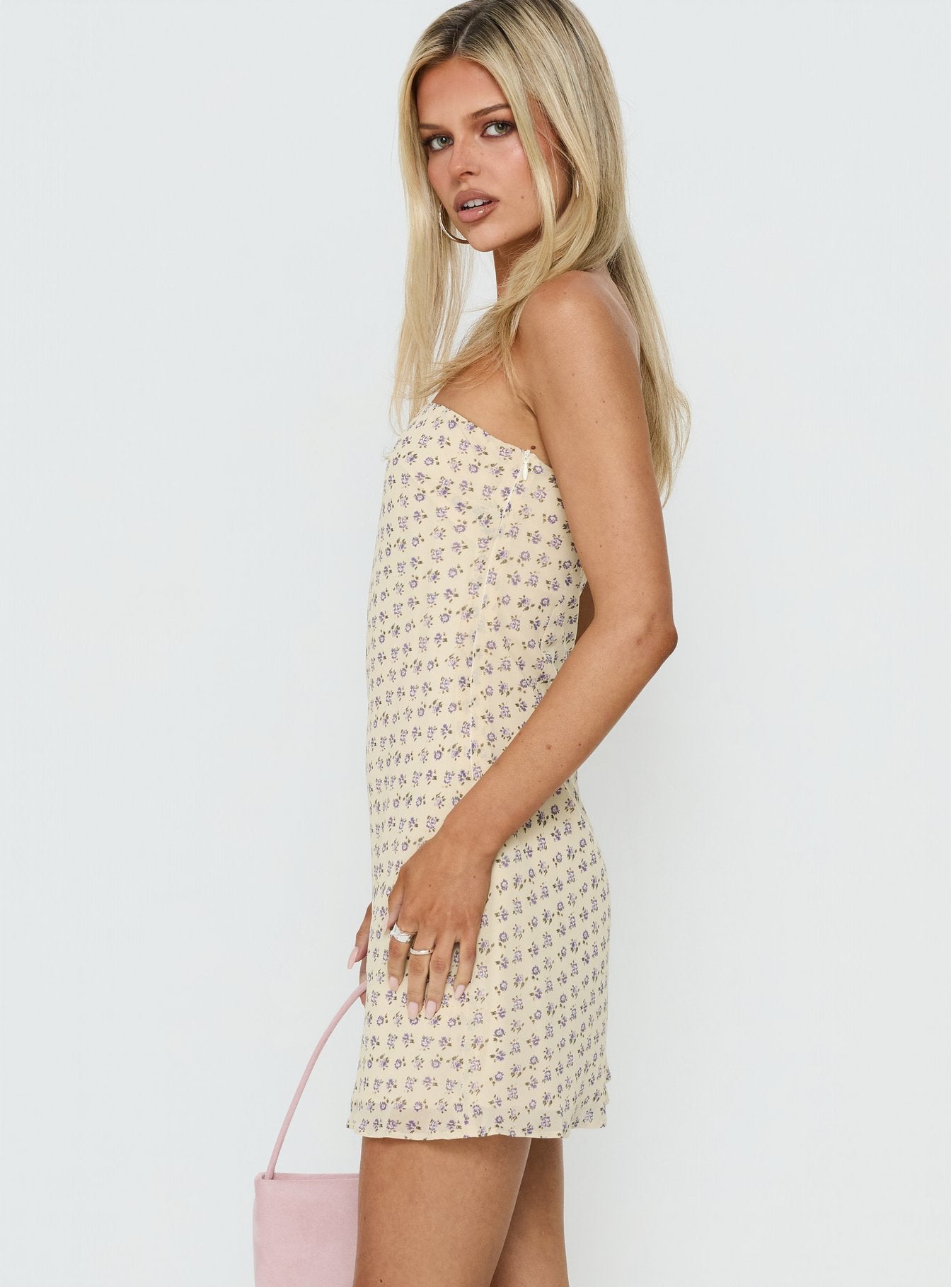 Ennia Strapless Mini Dress Yellow Ditsy Floral