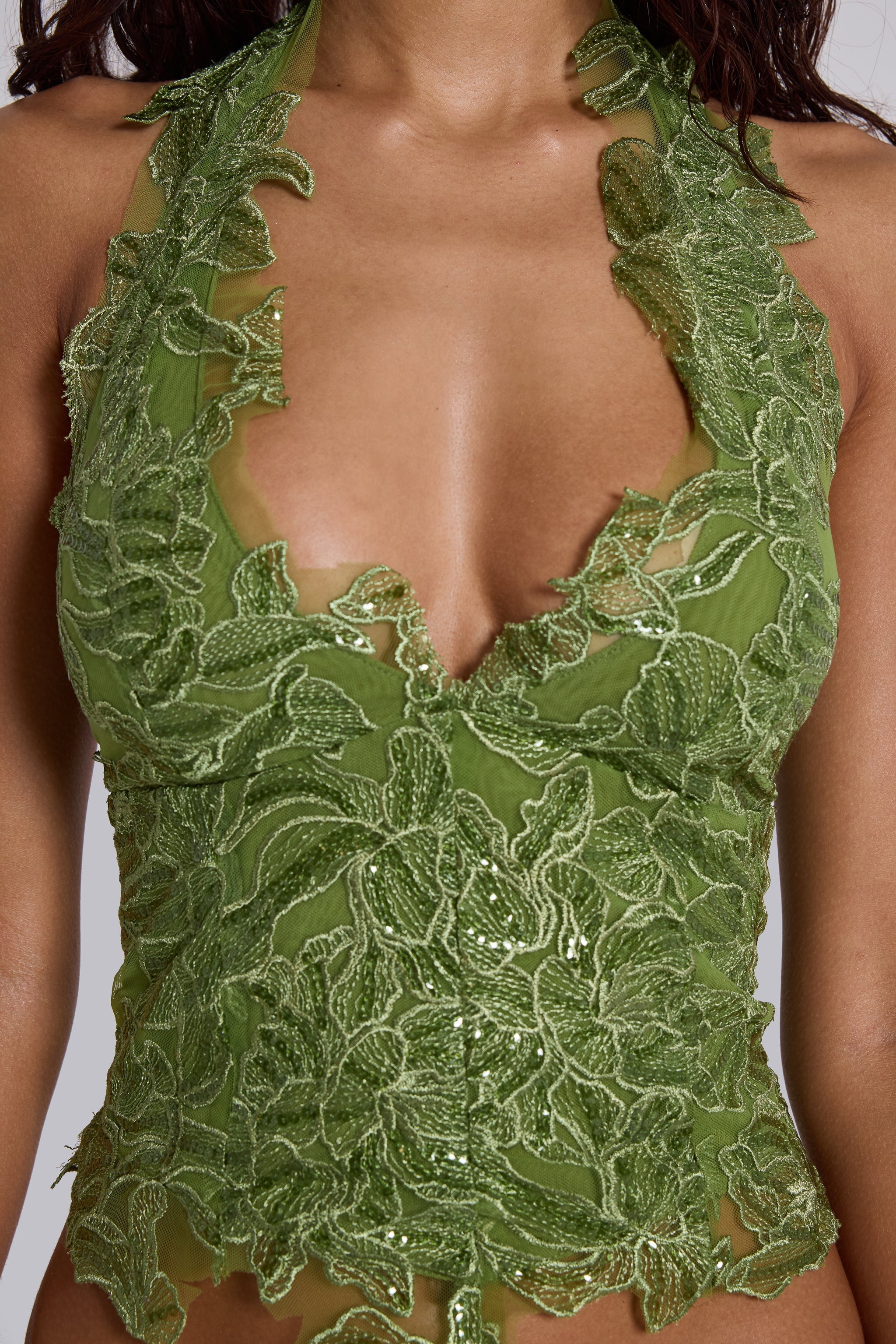 Roswen Lace Corset Top in Green