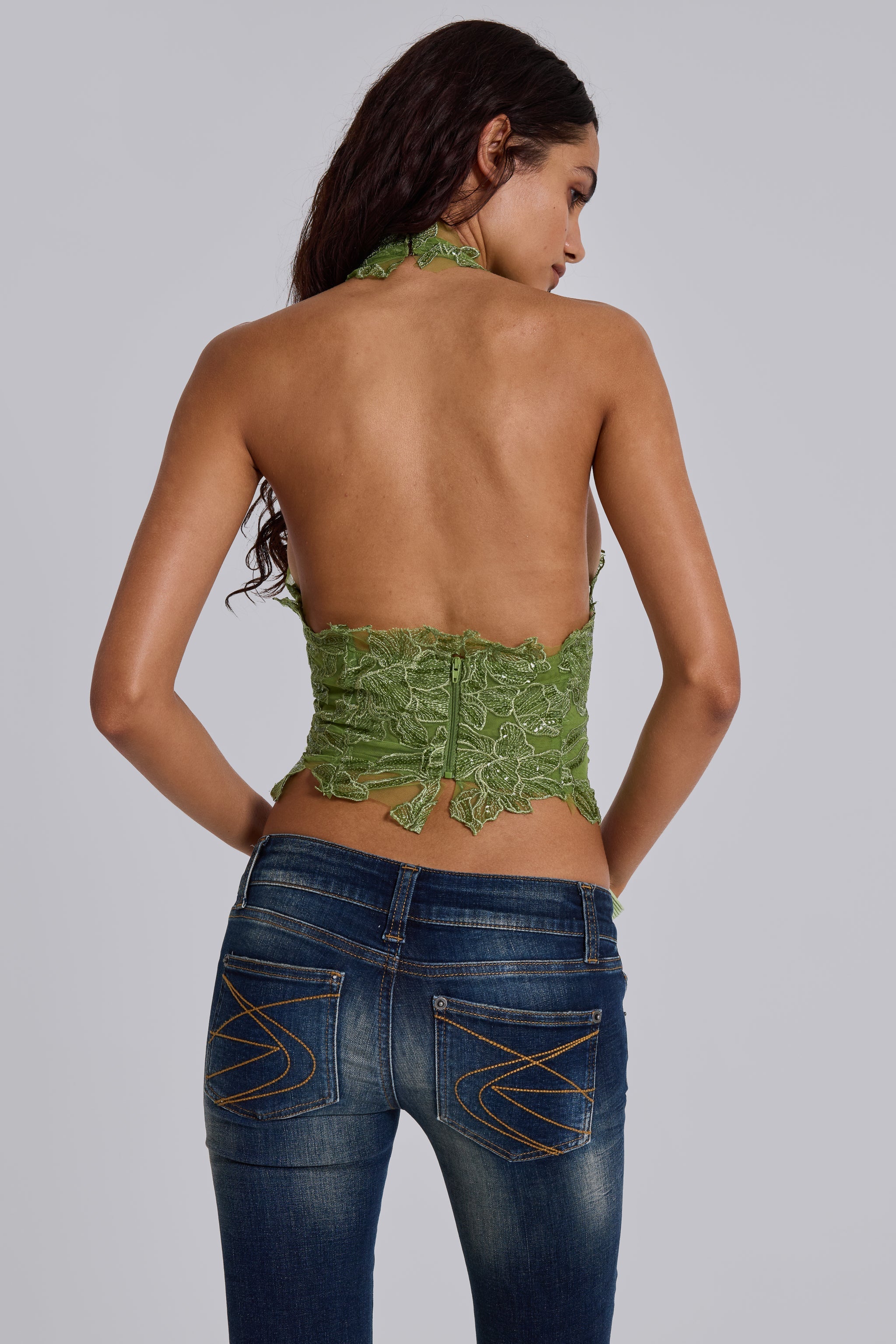 Roswen Lace Corset Top in Green