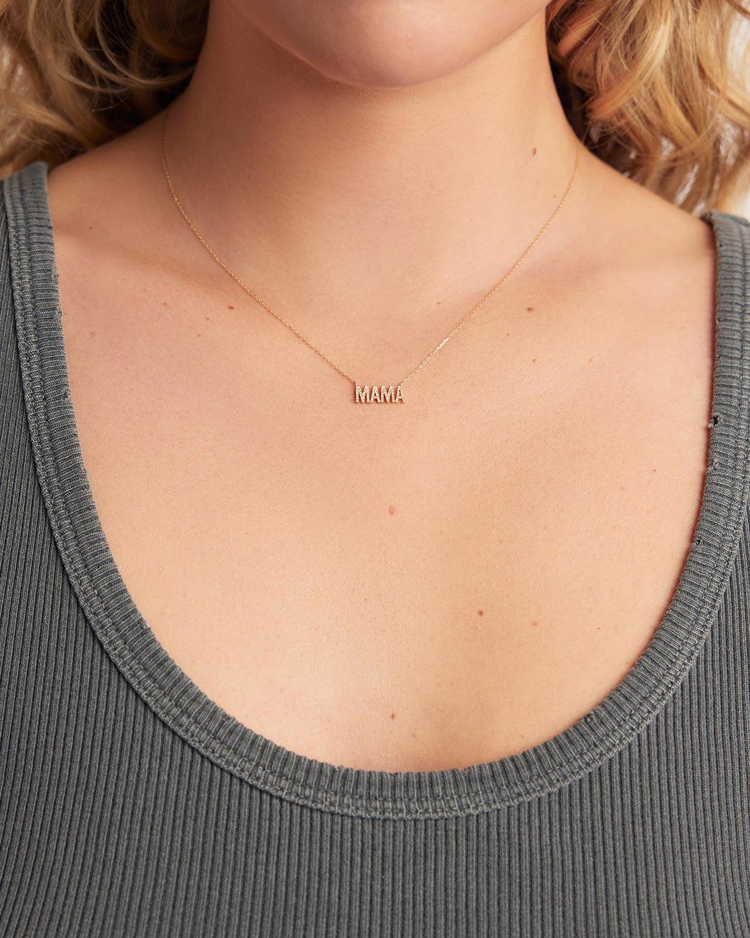 Diamond Pav Mama Necklace