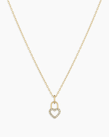 Diamond Heart Padlock Charm Necklace