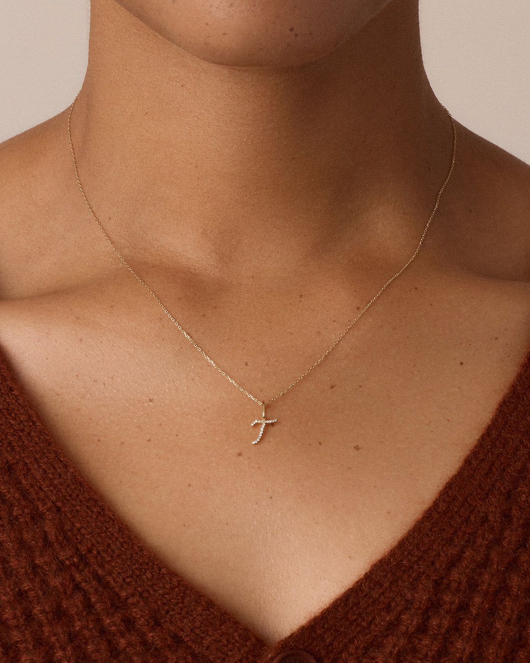 Diamond Script Alphabet Charm Necklace