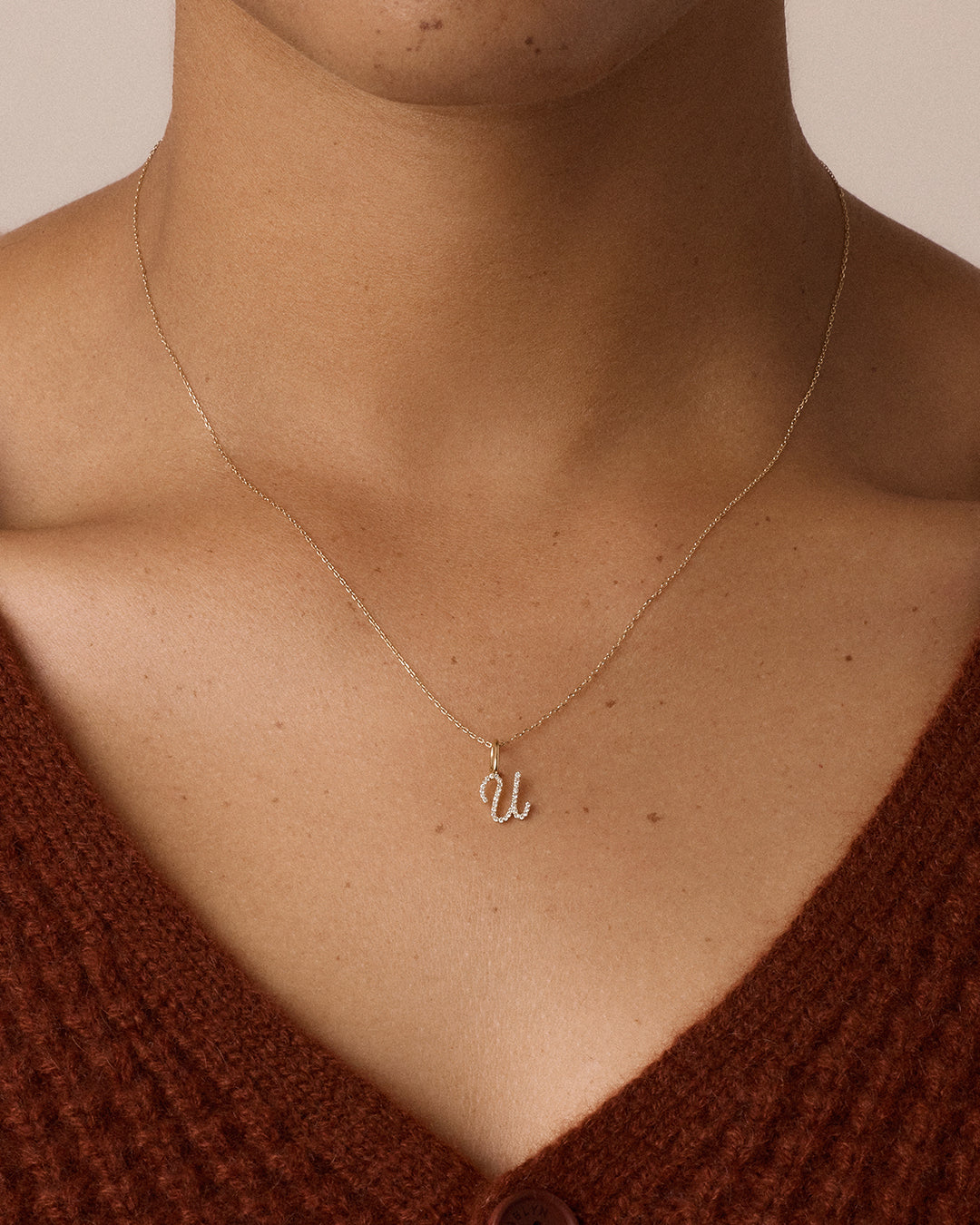 Diamond Script Alphabet Charm Necklace