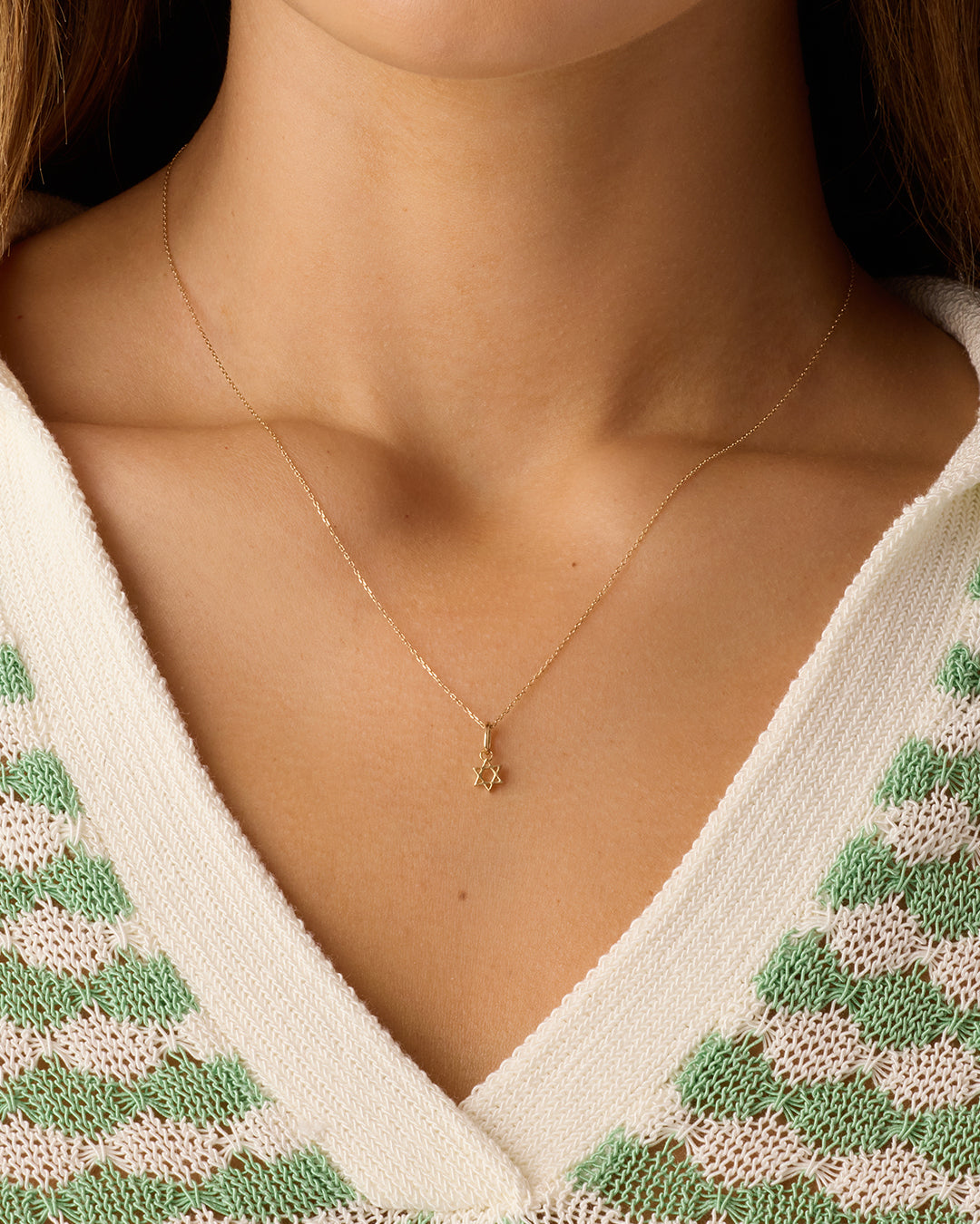14K Gold Star Of David Charm Necklace