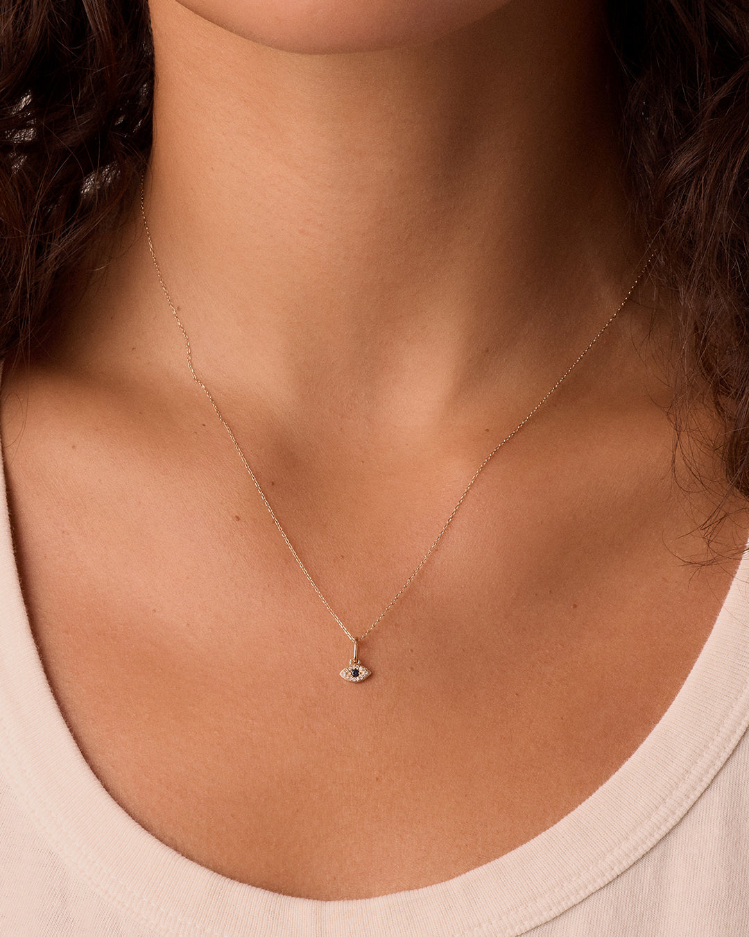Diamond And Blue Sapphire Evil Eye Charm Necklace