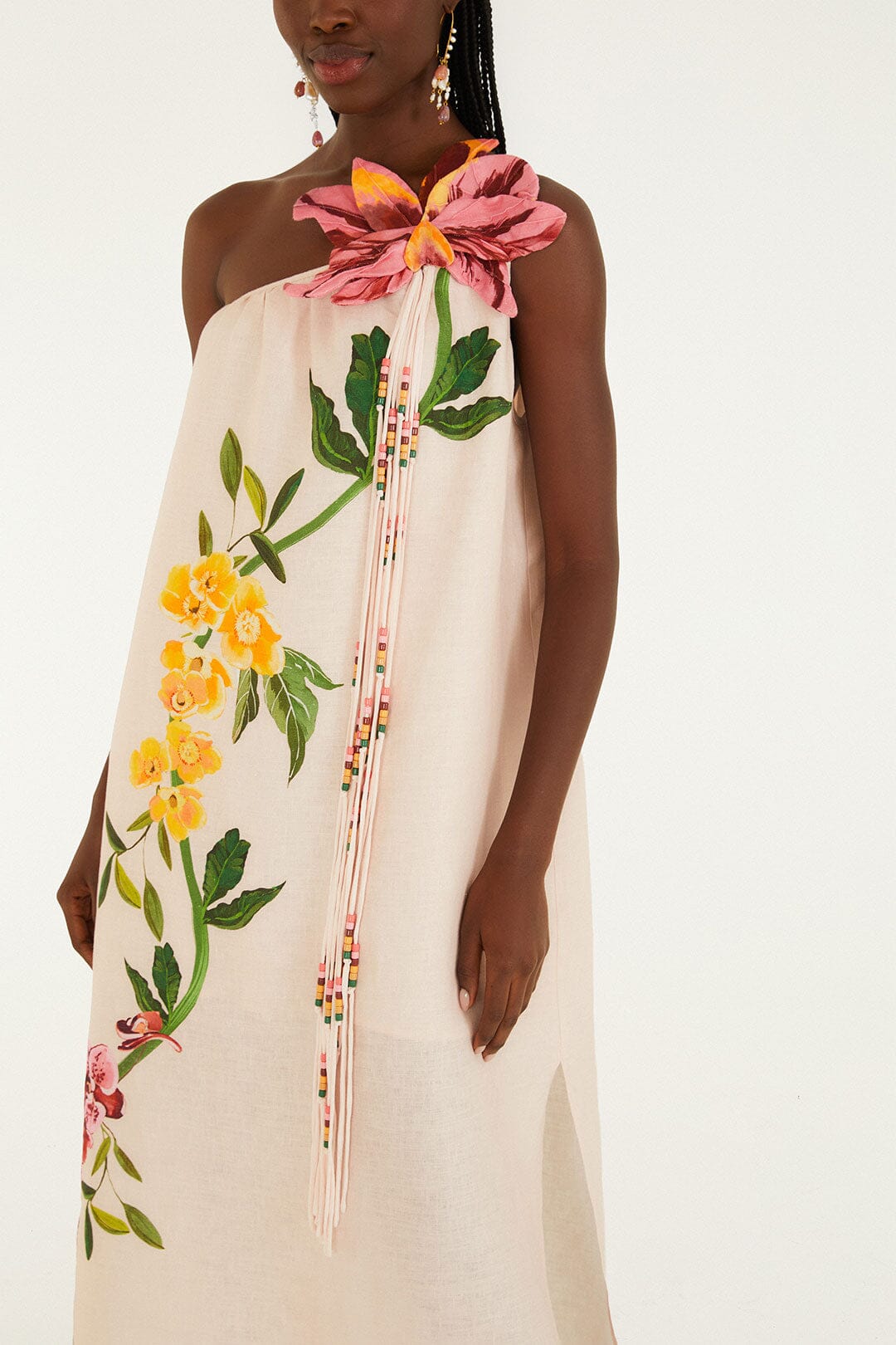 Pink Garden Terrace 3D One-Shoulder Maxi Dress