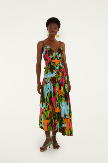 Black Mujeres Y Flores Midi Dress