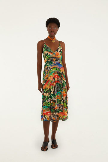 Multicolor Fish Sea Sleeveless Midi Dress