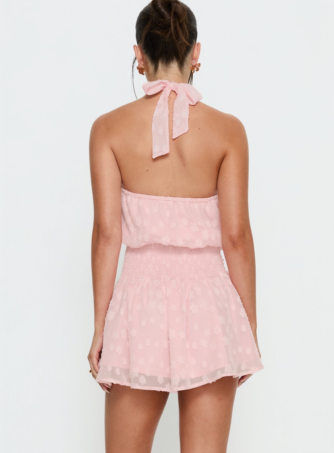 Eurythmic Scarf Halter Mini Dress Pink Jacquard
