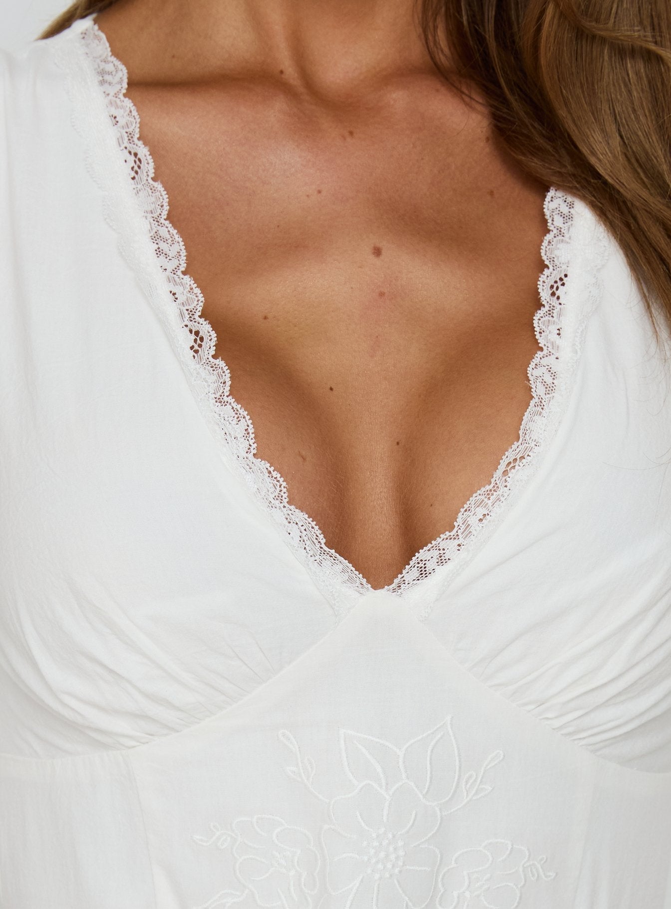 Splashy Lace Trim Mini Dress White